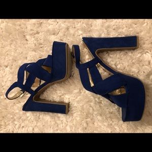 Royal Blue Strappy High Heels - Size 8.5